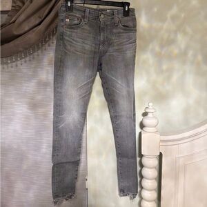 AG Farrah Ankle High Rise Skinny Jeans – Gray Wash, Raw Hem, Premium Denim